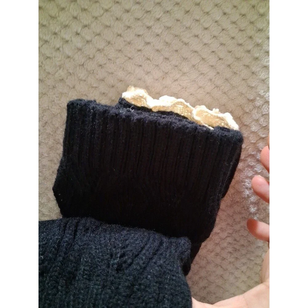 22 Inch Black Cable Knit Crochet Lace Trim Boot Leg Warmers Renfair Boho Coquett
